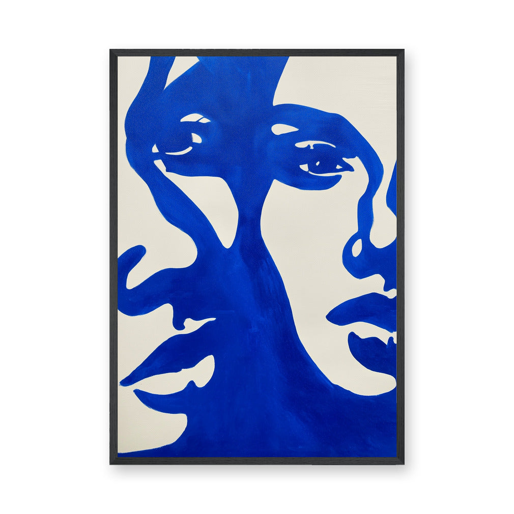 Abstract Art Modern Minimalist Wall Art Poster – Cobalt Blue Shapes on Cream