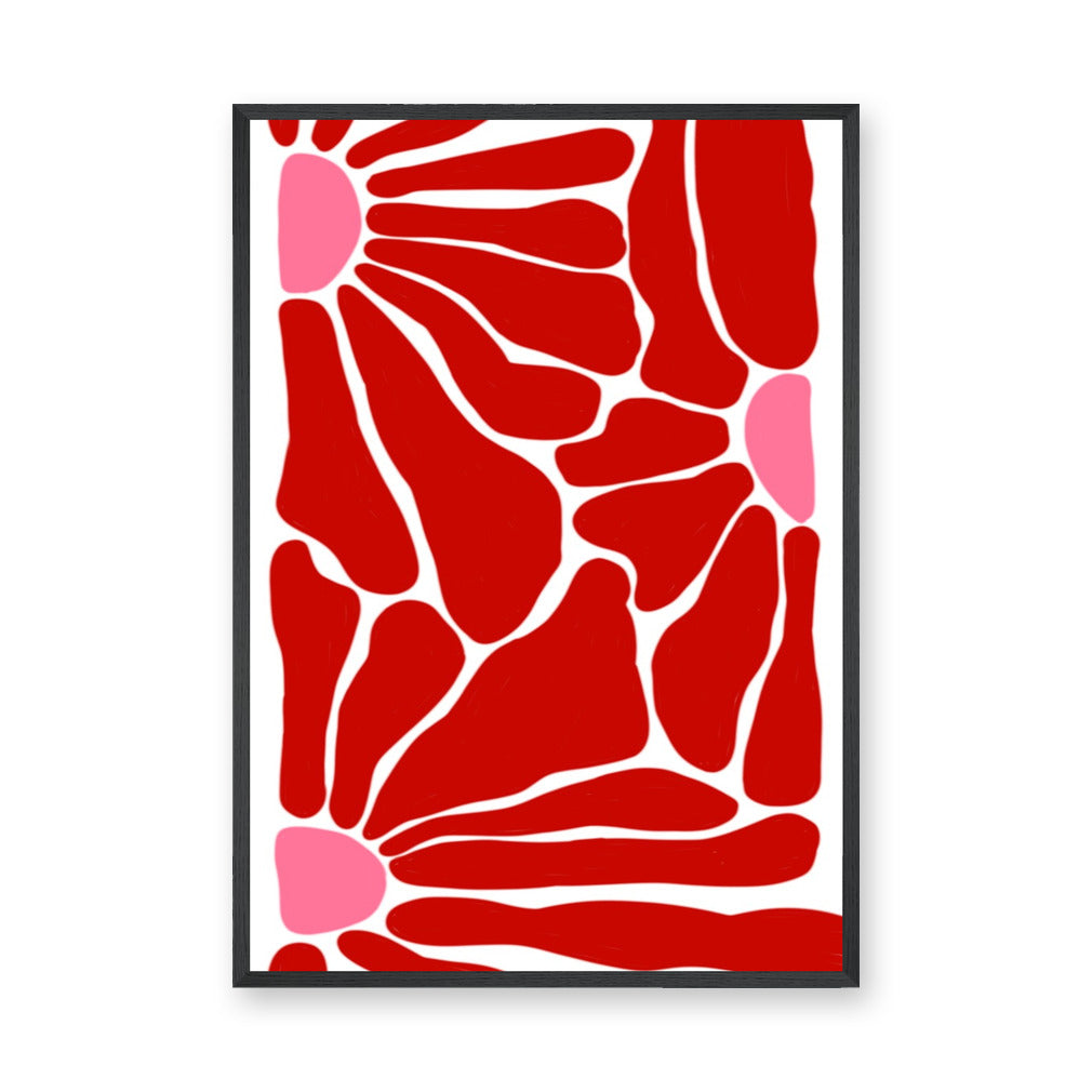 Abstract Art Modern Minimalist Wall Art Poster – Red and Pink Organic Shapes