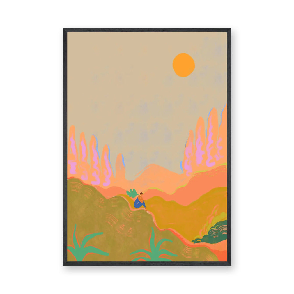 Abstract Landscape Modern Boho Wall Art Poster – Colorful Sunset Desert Print