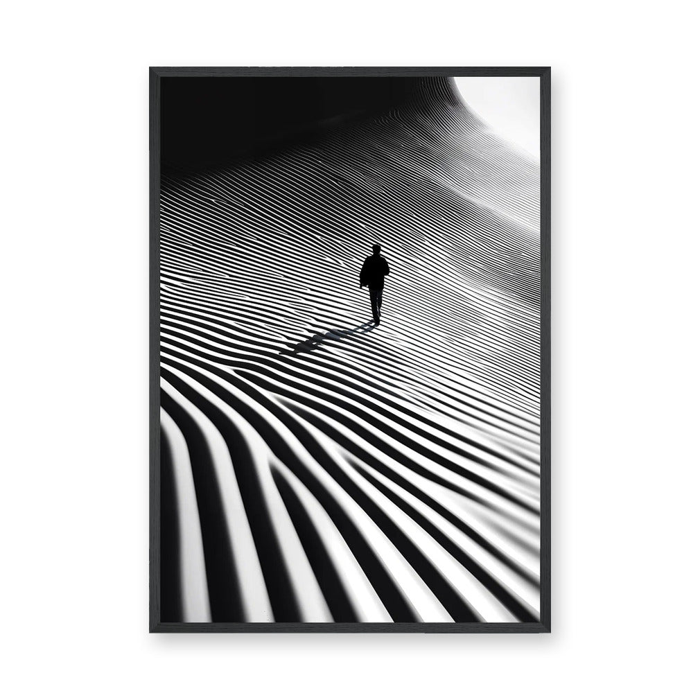 Abstract Landscape Modern Wall Art Print – Lone Figure in Striped Black and White