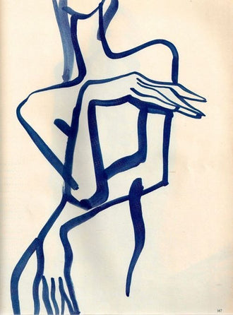Abstract Portrait Line Art Wall Art Print – Dark Blue Figure on Cream