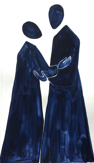 Abstract Portrait Modern Wall Art Poster – Navy Faceless Figures