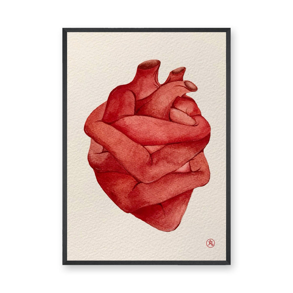 Anatomical Heart Surreal Watercolor Wall Art Poster – Embraced Red Heart
