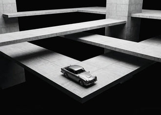 Aston Martin DB5 Surreal Architecture Wall Art Poster – Monochrome Concrete Platforms