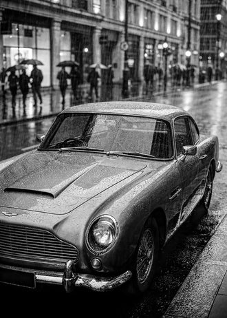 Aston Martin DB5 Vintage Wall Decor – Rainy City Classic Car Photo
