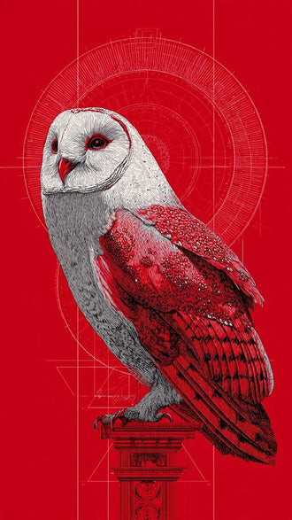 Barn Owl Modern Wall Art Print – Red and White Geometric Owl Illustration