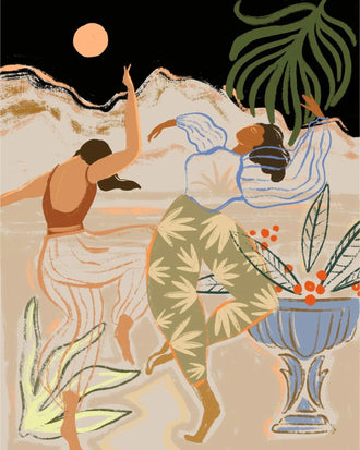 Boho Dancers Modern Abstract Wall Decor – Botanical Mountain Dance Print