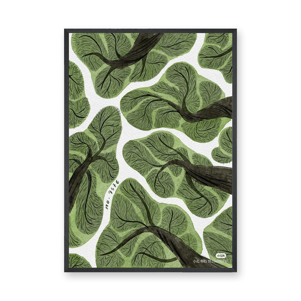 Botanical Modern Wall Art Poster – Green Tree Canopy Watercolor Print
