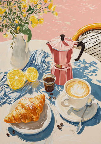 Breakfast Coffee Croissant Modern Wall Decor – Sunny Cafe Still Life
