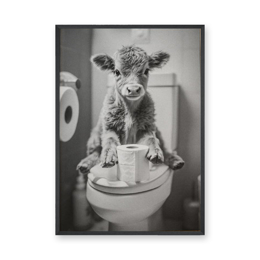 Calf Photography Vintage Wall Art Poster – Humorous Bathroom Cow Print