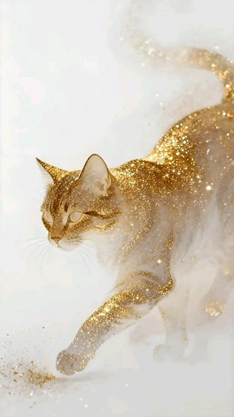 Cat Surreal Wall Art Print – Glittering Gold and White Mist Print