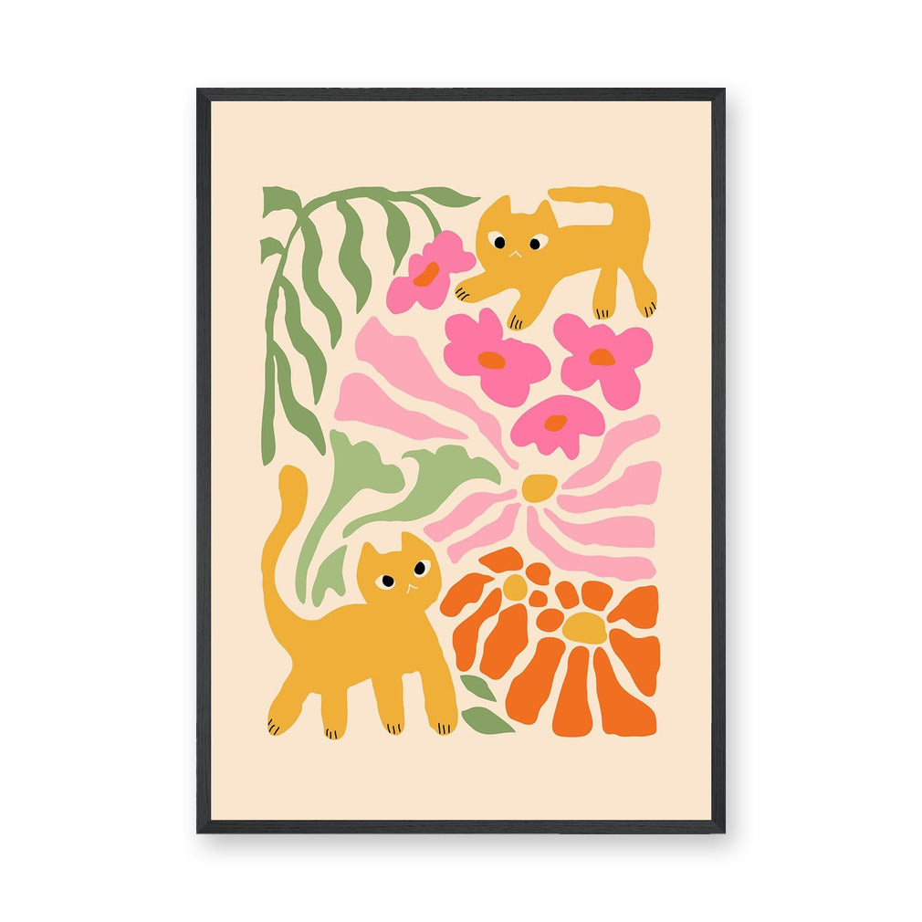 Cats And Flowers Kids Botanical Wall Decor – Playful Floral Cats