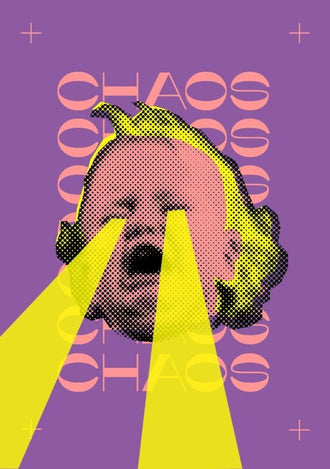 Chaos Crying Face Pop Art Wall Art Print – Purple Typography Portrait Print