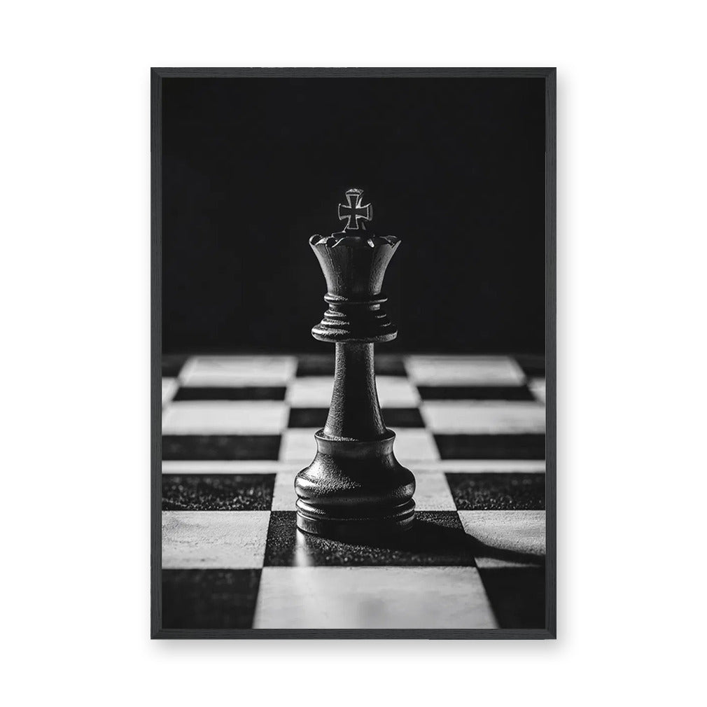 Chess King Modern Minimalist Wall Art Poster – Dramatic Black-and-White Photo