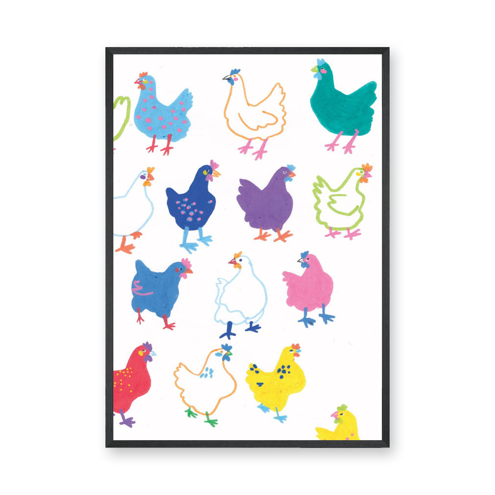 Chicken Kids Wall Art Poster – Colorful Hand-Drawn Hen Pattern