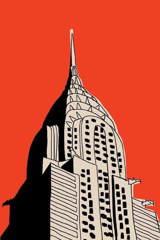 Chrysler Building Modern Line Art Wall Decor – Bold Red NYC Skyscraper