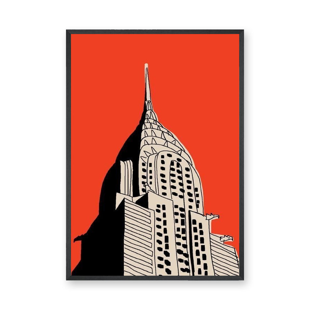 Chrysler Building Modern Line Art Wall Decor – Bold Red NYC Skyscraper