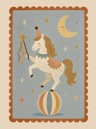 Circus Horse Nursery Wall Art Poster – Moon and Stars Kids Print