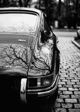 Classic Porsche 911 Vintage Wall Art Poster – Black and White Rear View