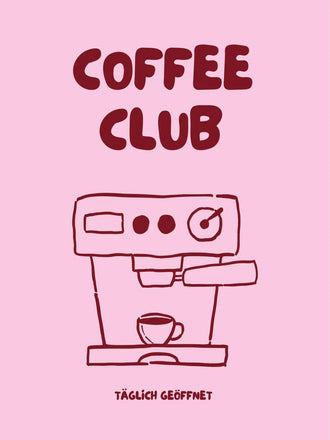 Coffee Club Typography Wall Decor – Pink Espresso Machine Print