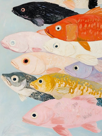 Colorful Fish Coastal Wall Art Print – Painted School on Light Blue