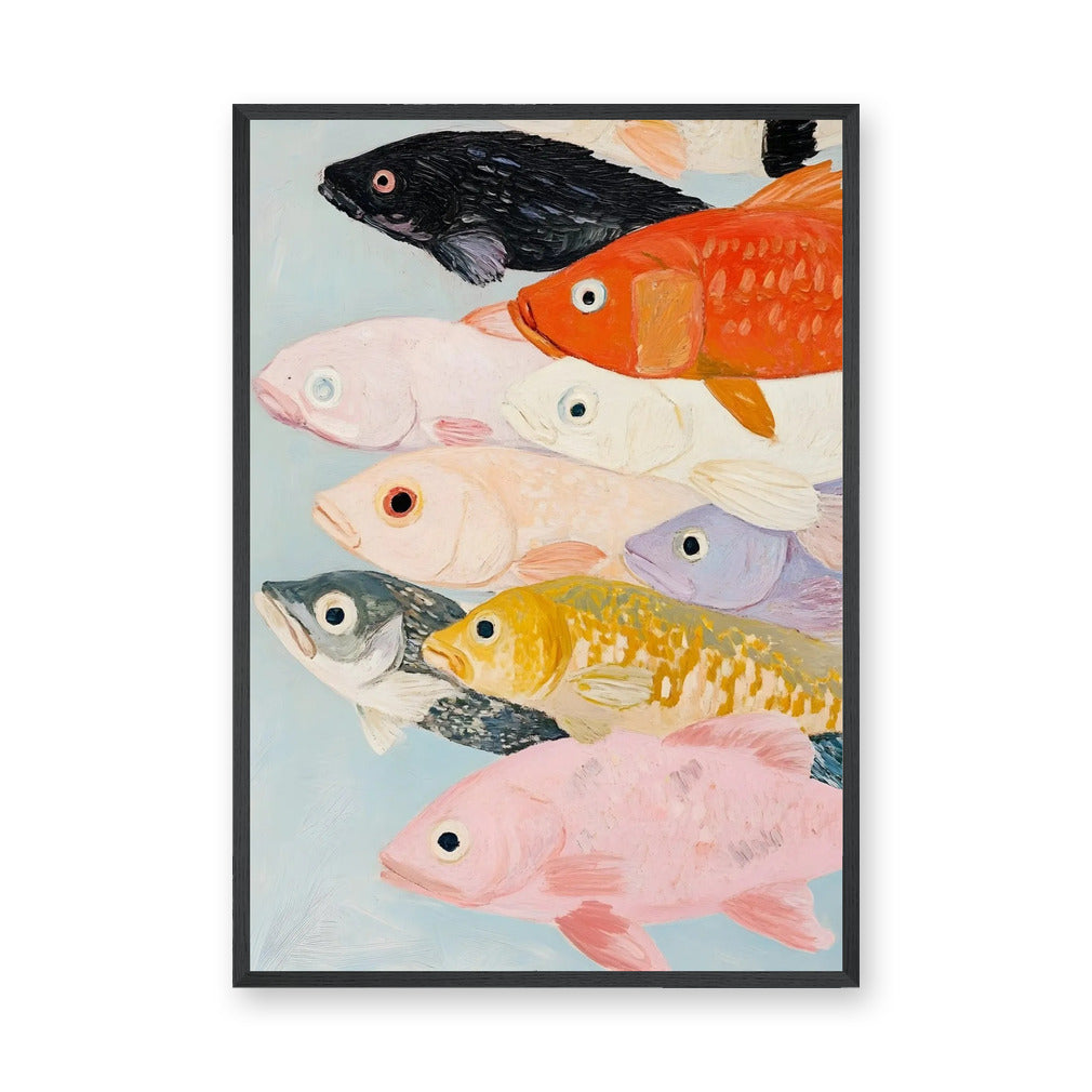 Colorful Fish Coastal Wall Art Print – Painted School on Light Blue