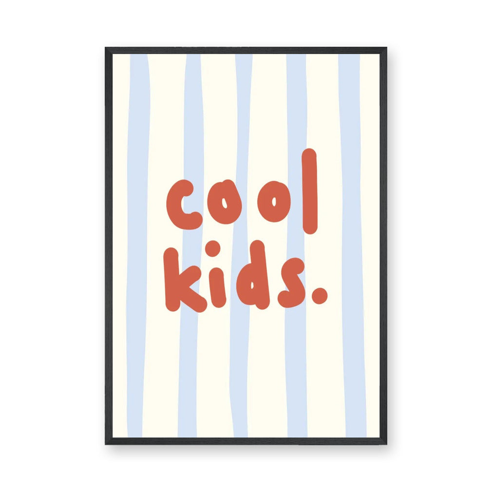 Cool Kids Typography Wall Decor – Red Text on Blue Stripes