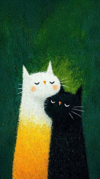 Cuddling Cats Modern Minimalist Wall Art Print – Cute Green Kids Room Print