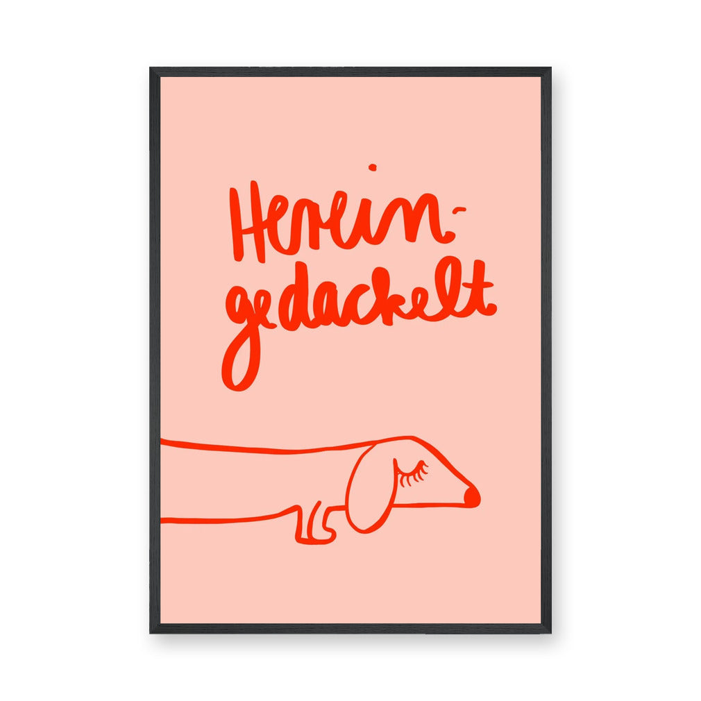 Dachshund Typography Wall Art Poster – Pink Red Line Art Dog Quote Print