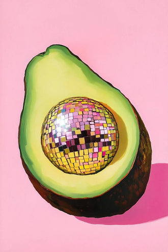 Disco Avocado Pop Art Wall Art Print – Surreal Pink Kitchen Print