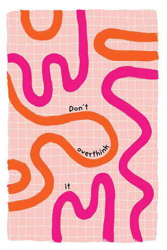 Don't Overthink It Typography Wall Art Print – Abstract Pink Grid Quote Print