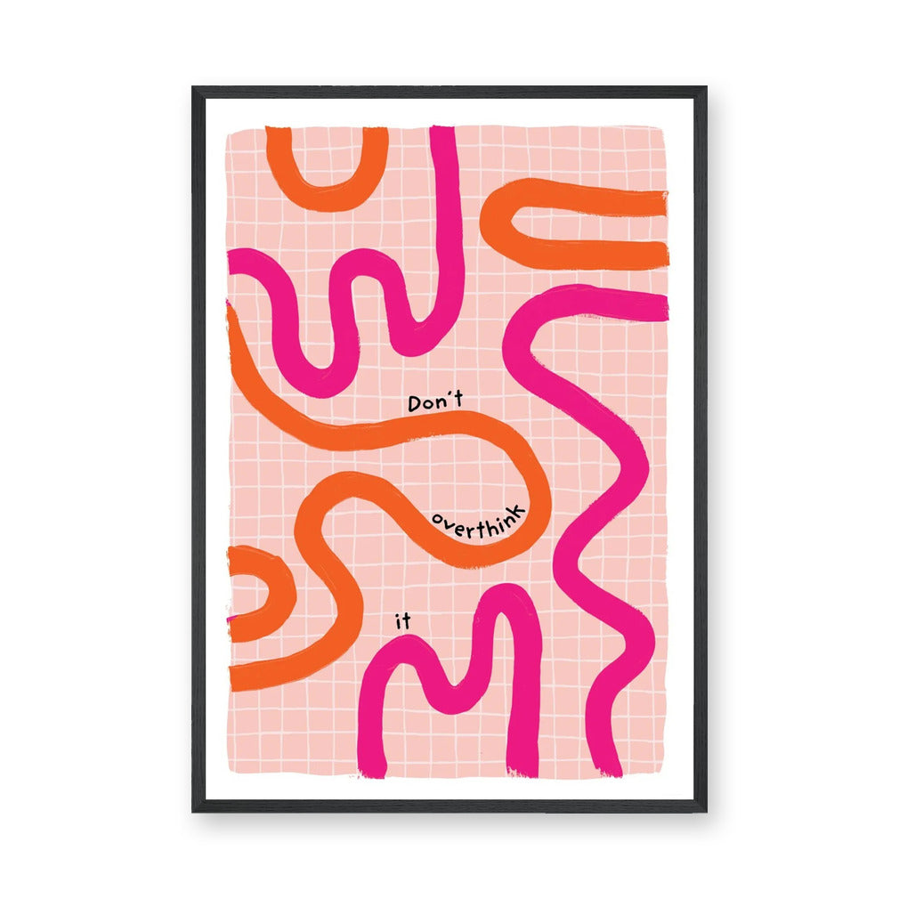 Don't Overthink It Typography Wall Art Print – Abstract Pink Grid Quote Print