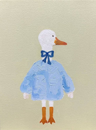 Dressed Duck Kids Wall Art Poster – Whimsical Blue Outfit Nursery Print