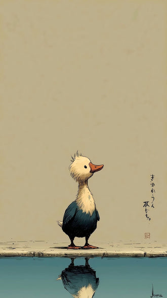 Duck Japandi Wall Decor – Cute Reflection Print with Teal Water