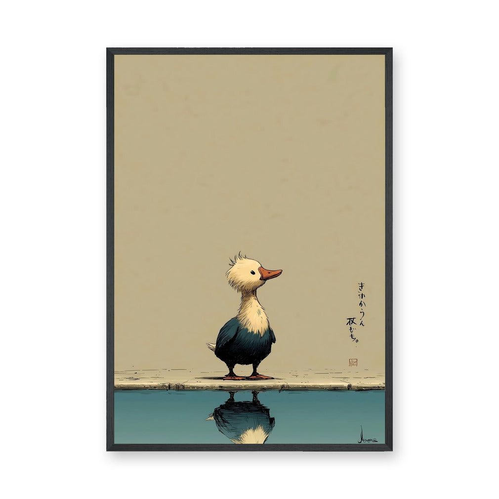 Duck Japandi Wall Decor – Cute Reflection Print with Teal Water