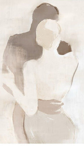 Embrace Portrait Abstract Wall Art Print – Faceless Couple in Soft Neutral Tones