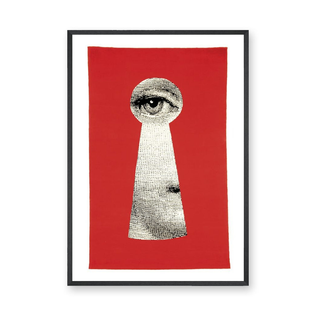 Fantasy-Surreal Vintage Pop-Art Wall Art Poster – Eye Through a Red Keyhole