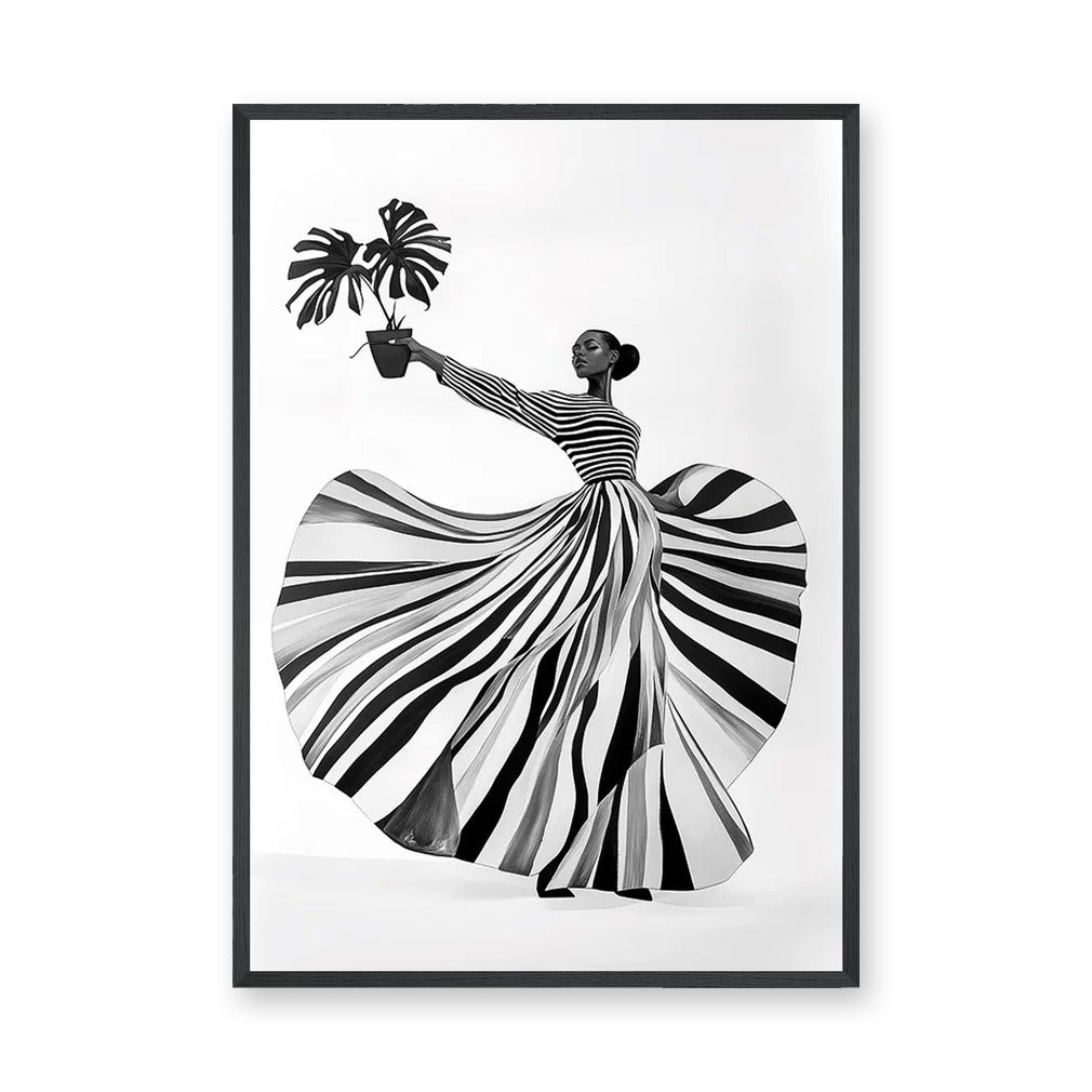 Fashion Botanical Modern Wall Decor – Striped Muse Portrait Print