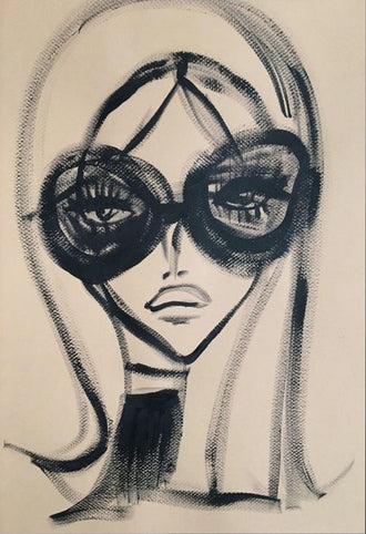 Fashion Portrait Line Art Wall Art Print – Woman in Oversized Sunglasses