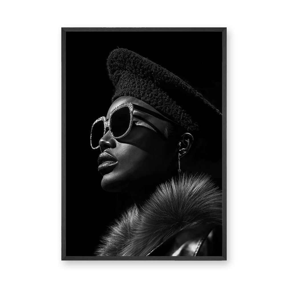Fashion Portrait Modern Wall Art Print – Black-and-White Profile with Sunglasses