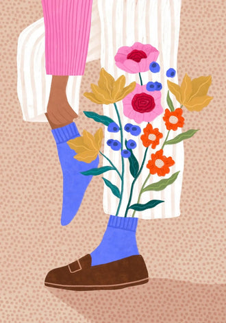 Floral Botanical Modern Wall Art Print – Illustrated Legs with Bright Flowers