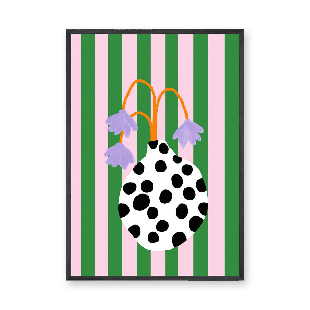 Floral Eclectic Wall Art Print – Purple Flowers in a Spotted Vase