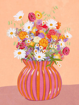 Floral Maximalist Wall Art Poster – Colorful Bouquet in Striped Vase