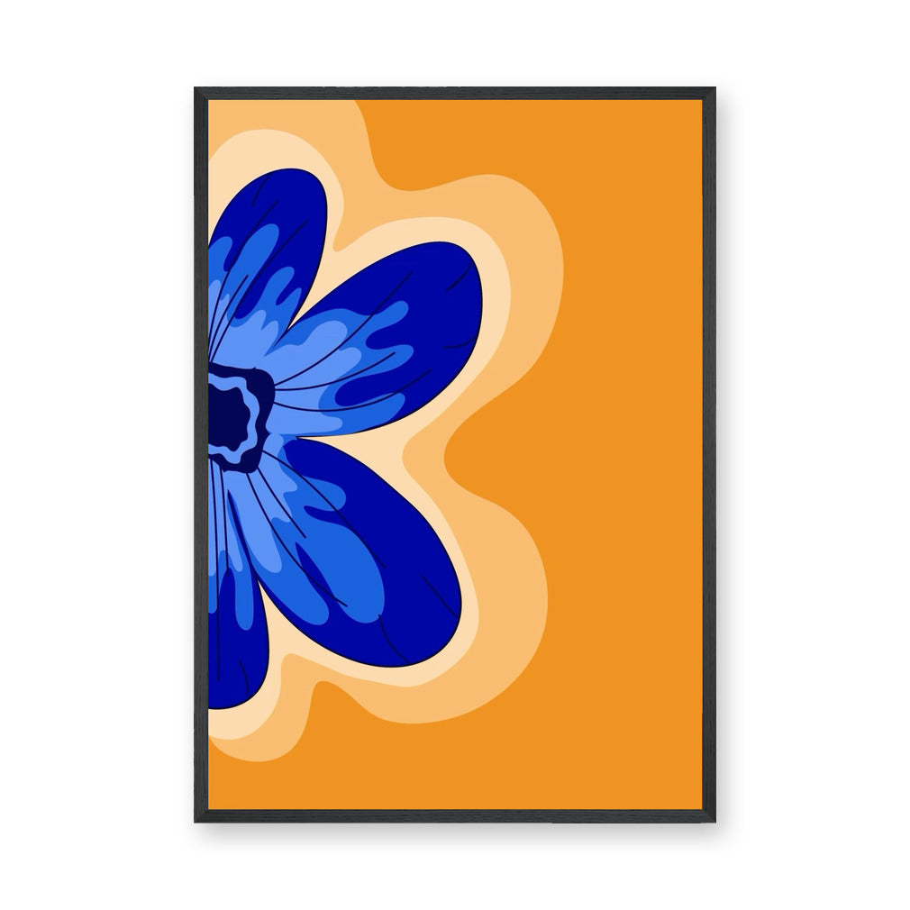 Floral Modern Pop Art Wall Art Print – Blue Flower on Orange Background