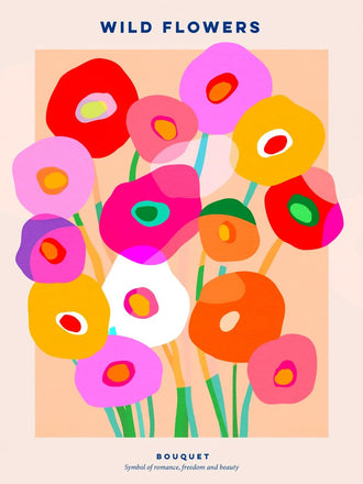 Floral Modern Wall Art Poster – Vibrant Wild Flowers Bouquet Typography