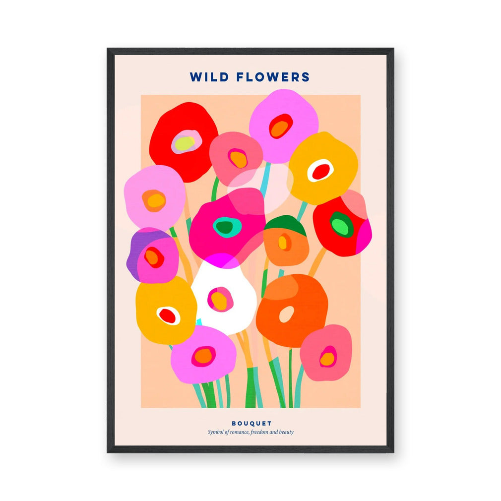 Floral Modern Wall Art Poster – Vibrant Wild Flowers Bouquet Typography