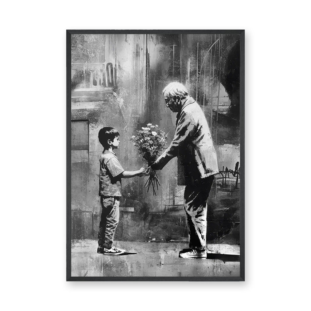 Floral Portrait Modern Pop-Art Wall Art Print – Boy Sharing Flowers Scene