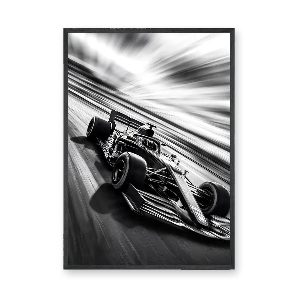 Formula Racing Car Modern Wall Art Poster – Black and White Speed Photo