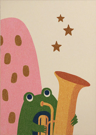 Frog Saxophone Kids Wall Art Poster – Retro Music Print for Nursery