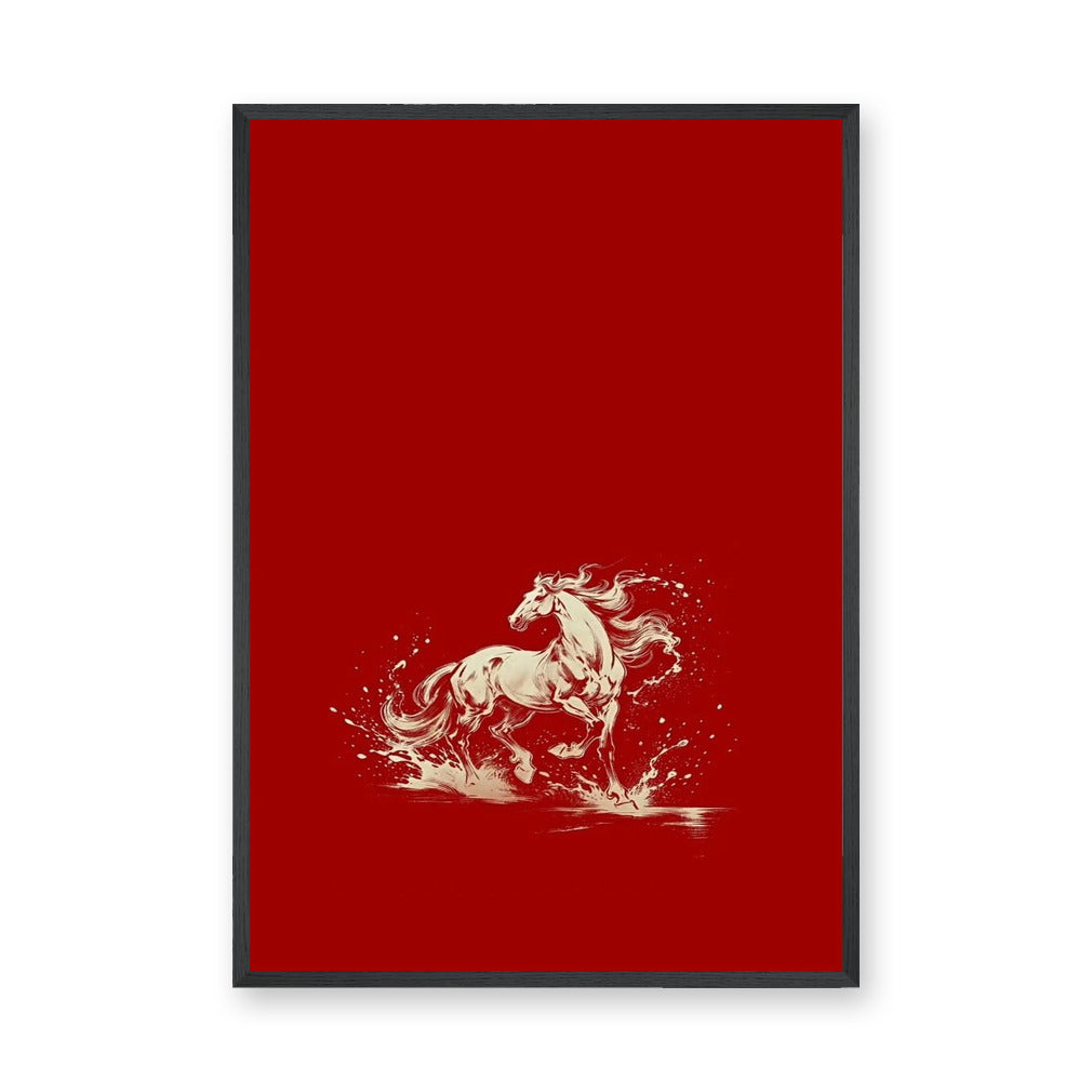 Galloping Horse Traditional Wall Decor – Cream Horse on Red